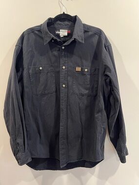 Men's Wrangler Riggs Black Work Shirt Button Down Heavy Cotton XL